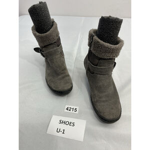 Womans Baretraps Ophira Bootie 6 M Gray Lined Side Zip Buckle Accent Wedge Heel